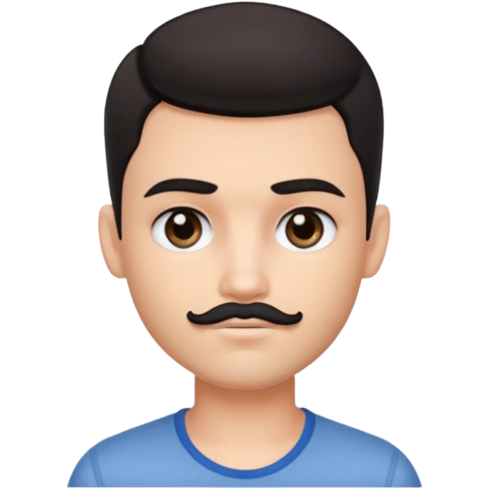 pretty handsome bratz man, with black black black  eyes,  short dark hair,  short mustache , pale skin, defined jawline emoji