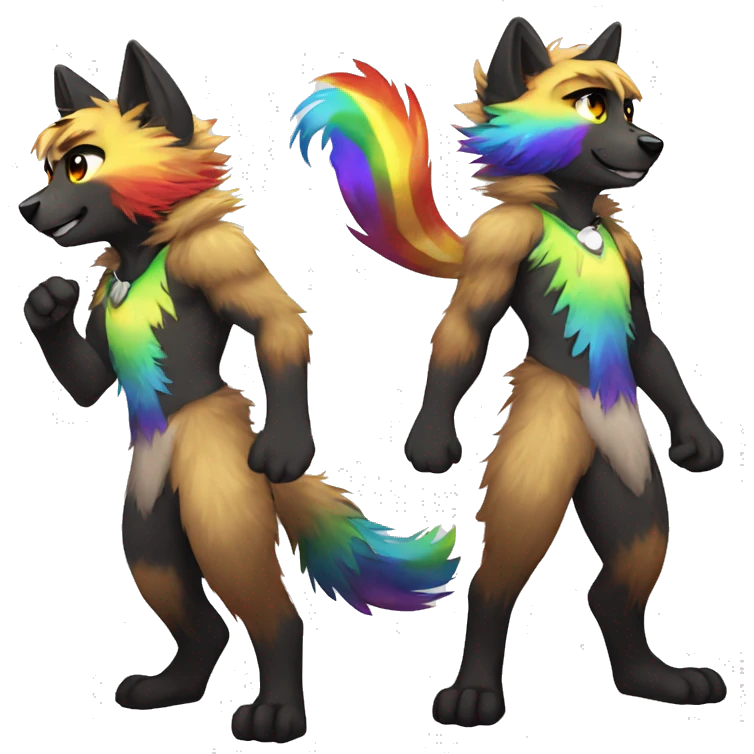 Furry, sparkle, rainbow, animal, anthro, full body, fursona, protogen emoji