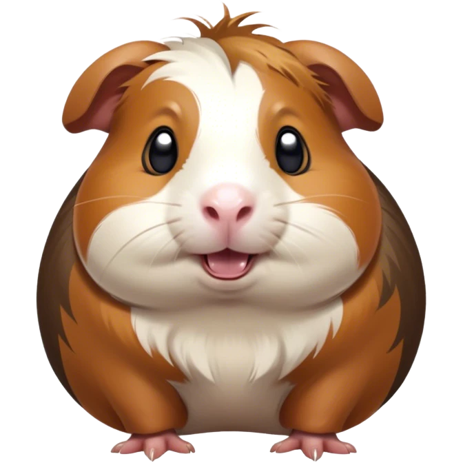Cinematic Comical Brown and White Banded Guinea Pig Portrait Emoji, Head tilted dramatically with an exaggeratedly amused expression, featuring a striking coat with bold brown and white banding, wide, expressive dark eyes filled with playful disbelief, Simplified yet hilariously expressive features, highly detailed, glowing with a slightly sassy glow, high shine, dramatic yet playful, stylized with an air of cheeky mischief, bright and endearing, soft glowing outline, capturing the essence of a spirited and over-the-top guinea pig, so meme-worthy it feels like it could side-eye its way into internet fame instantly! emoji