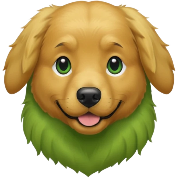 green dog extra furry golden retriever. The dog fur is green emoji