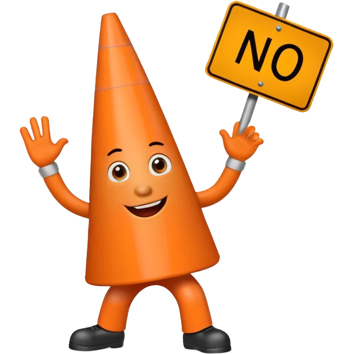 orange traffic cone with three legs dancing with sign in his hand saying “No a i” emoji
