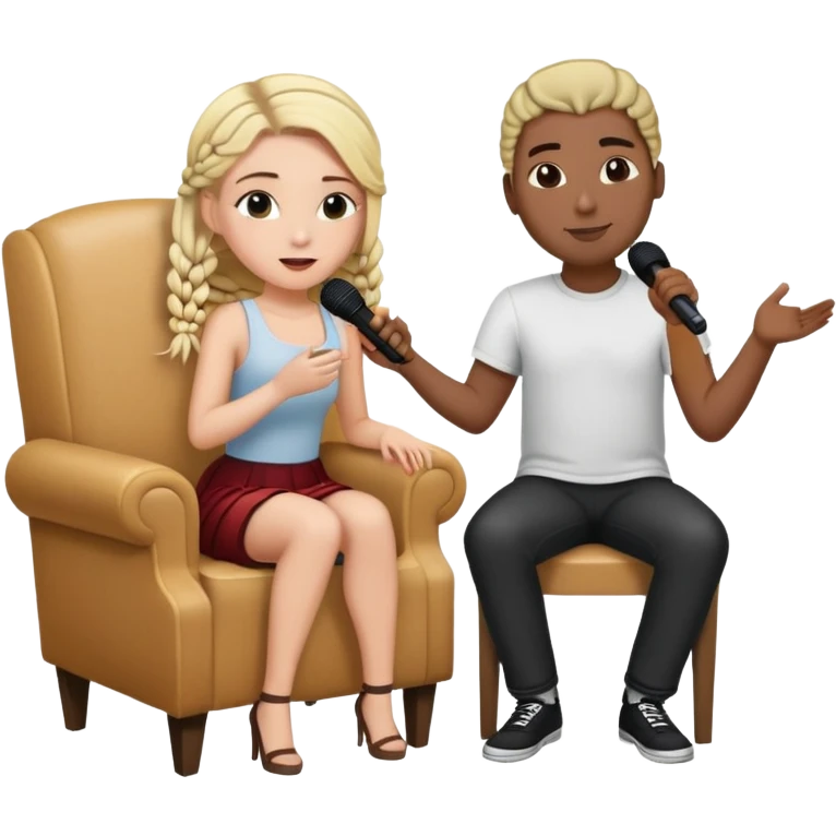 White girl with blonde hair singing to a black guy with black cornrows who’s sitting in a chair watching her romantically emoji