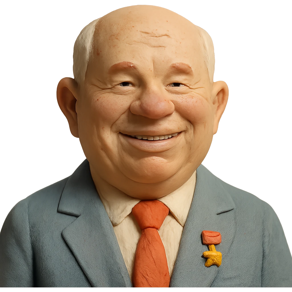 claymation style portrait of Nikita Khrushchev smiling emoji