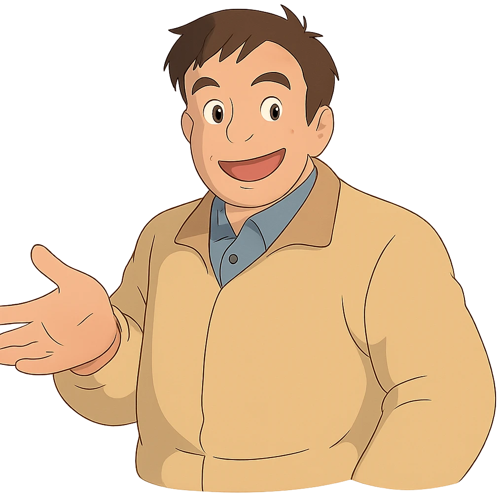 man gesturing with a friendly smile in ghibli style emoji