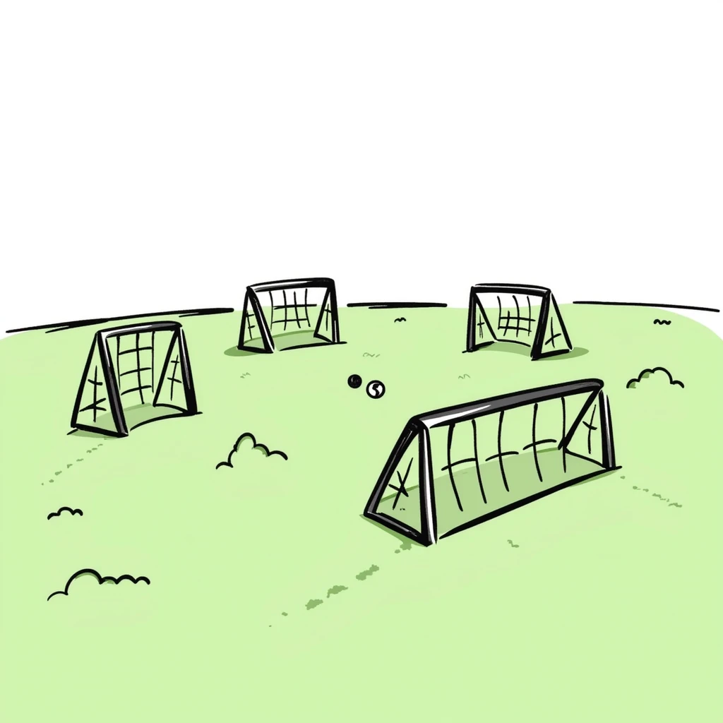 simple green grass playground in school with rudimentary futsal cages emoji