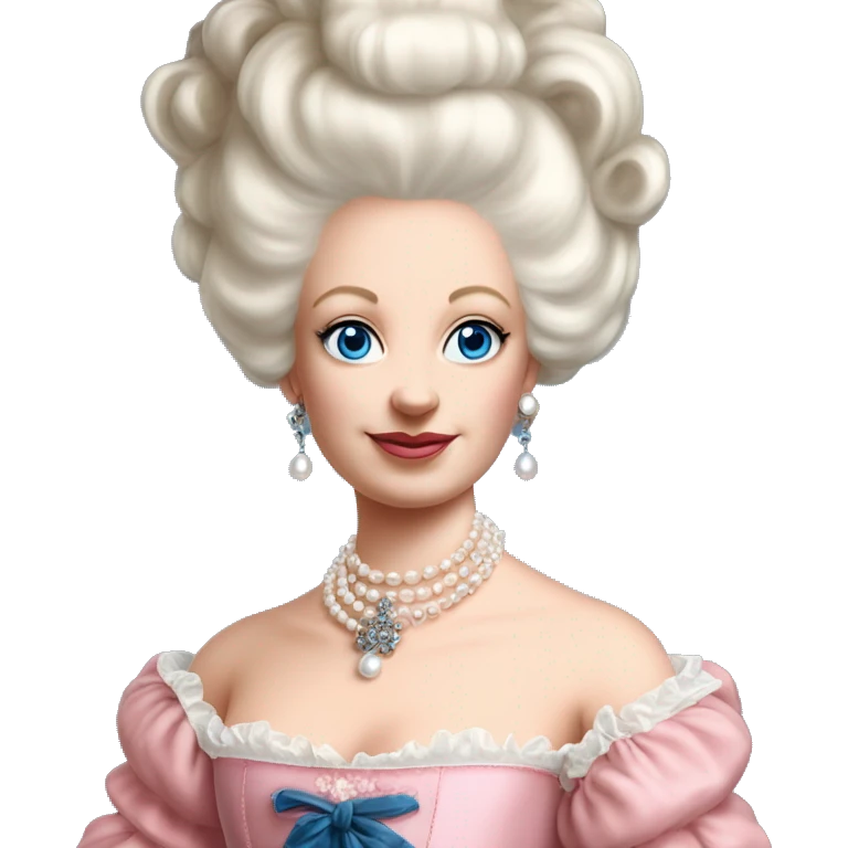 Marie antoinette, blue eyes, white pearl choker, entiely pink dress emoji