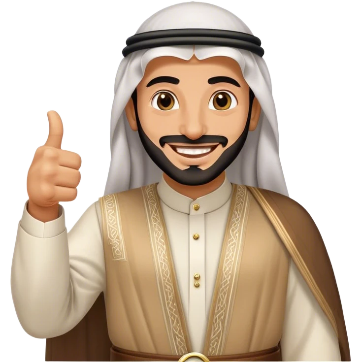 Arab Saudi man in traditional attire with an agal, smiling happily and giving a big thumbs-up emoji