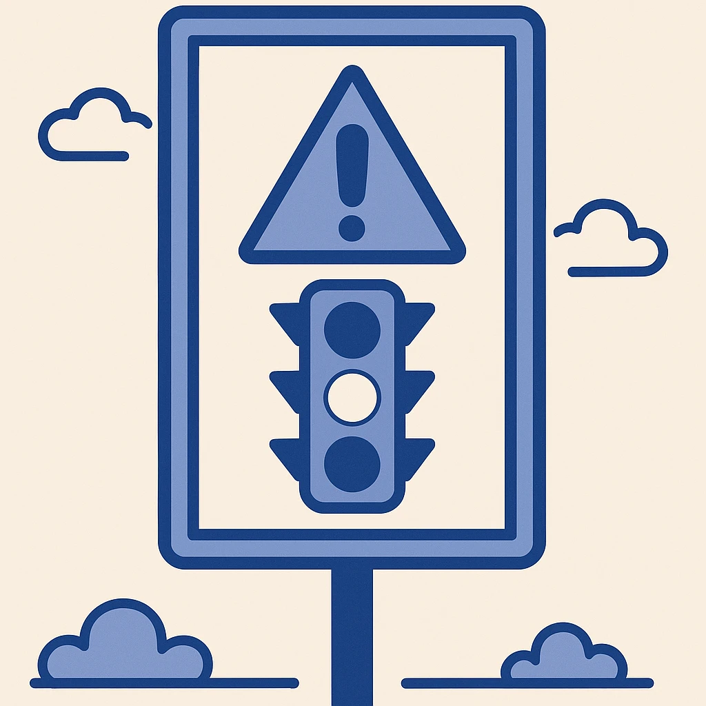 minimal road sign with a traffic light, flat design emoji