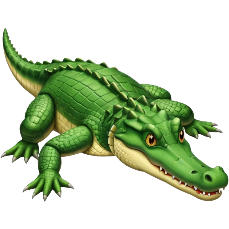 Crocodile  laying down with tail over its back with its mouth alittle open looking to the right emoji