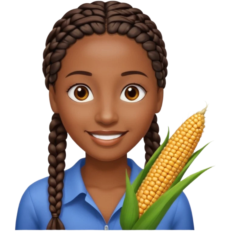 kenyan woman with long, black, braided hair in corn rows, brown eyes, pretty emoji