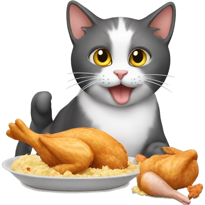 cat eating chicken emoji