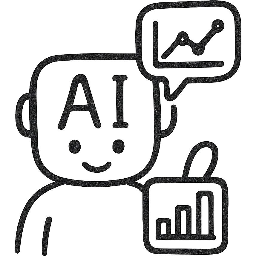 AI data-analysis assistant, modern, friendly, tech-inspired, suitable for an app icon, hand-drawn outline style emoji
