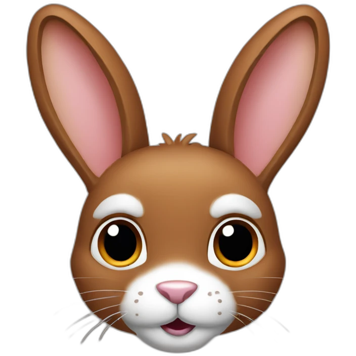Rabbit with one ear up and one ear down. Brown fur and brown eyes emoji