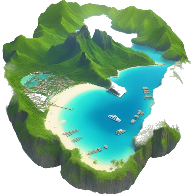 The island of Bora Bora located in French Polynesia in emoji style with the view of the whole archipelago make it as realistic and accurate as possible emoji