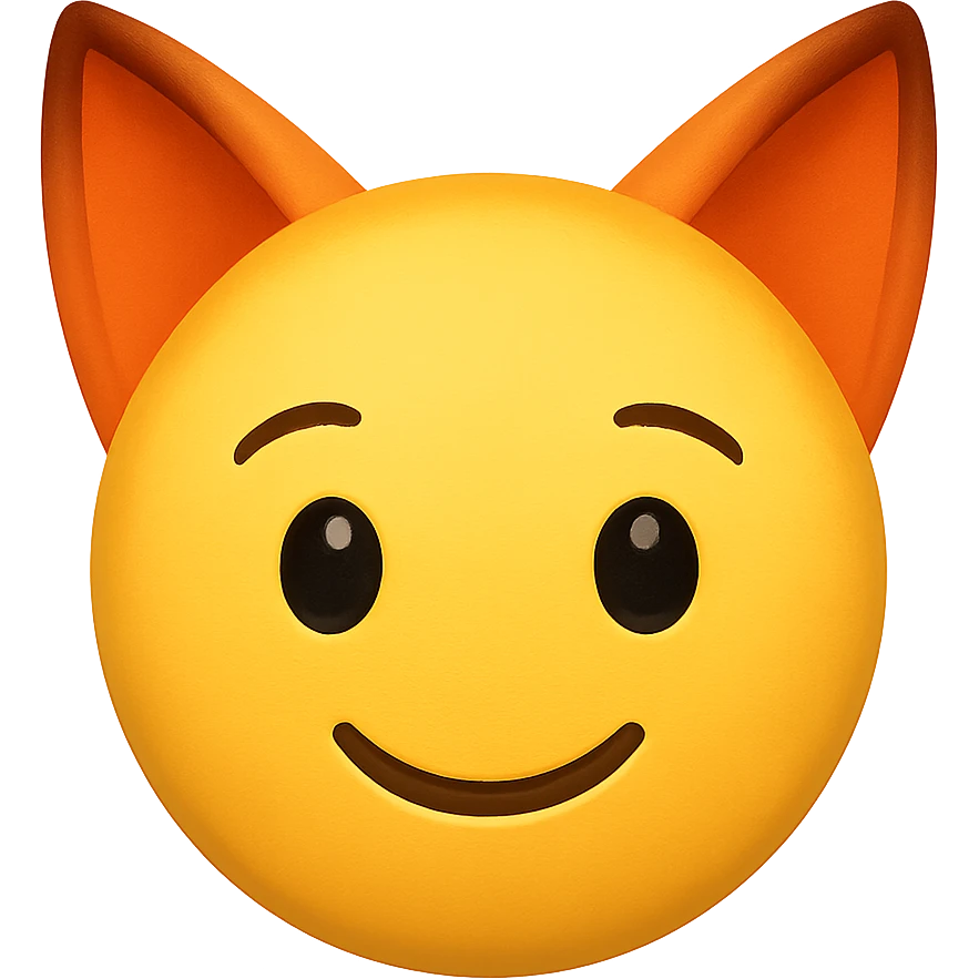 yellow face with orange fox ears emoji, digital illustration emoji