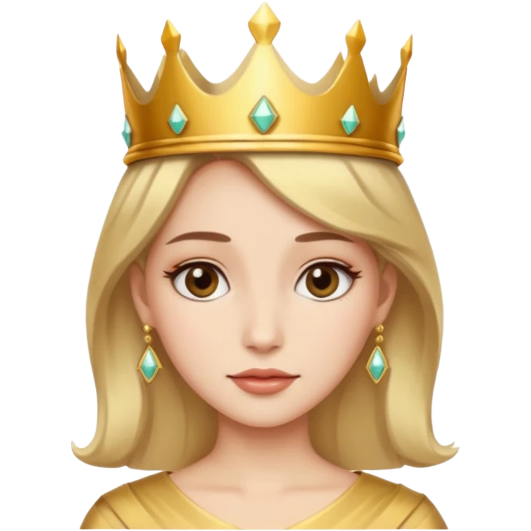 Give me an image of a women wearing neutral makeup with a crown. She is looking very content emoji