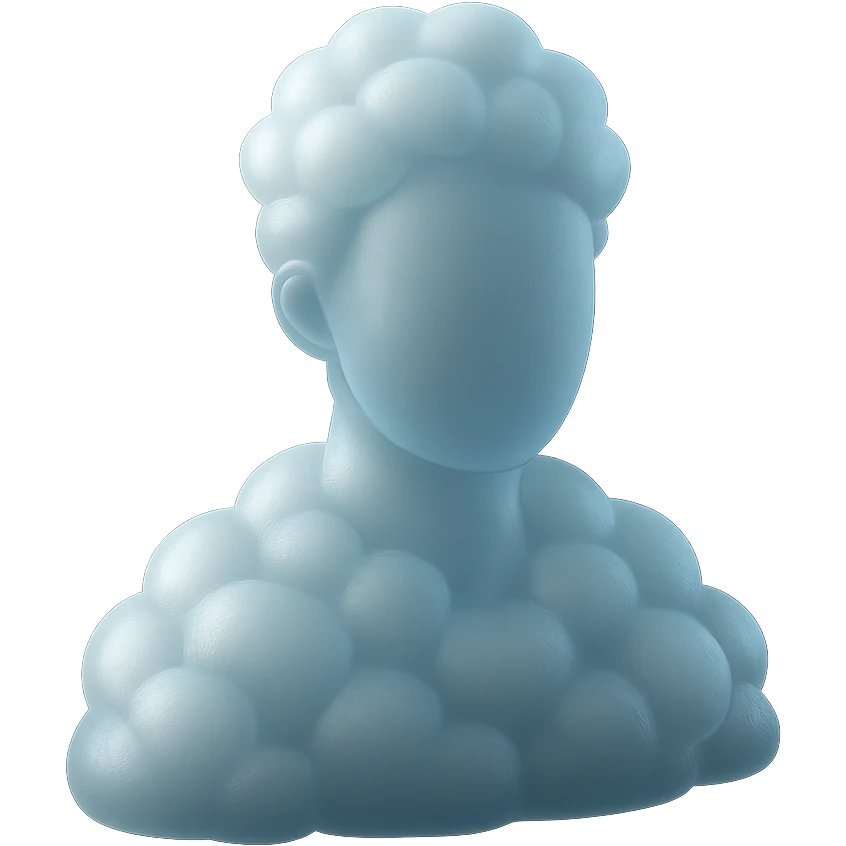 person made entirely of bright, convex clouds, shoulder-up, looking straight emoji