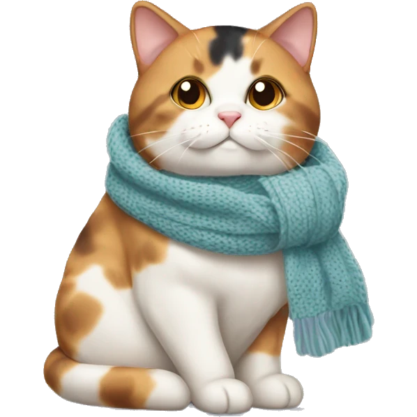 Fat Calico cat wearing a knit scarf emoji