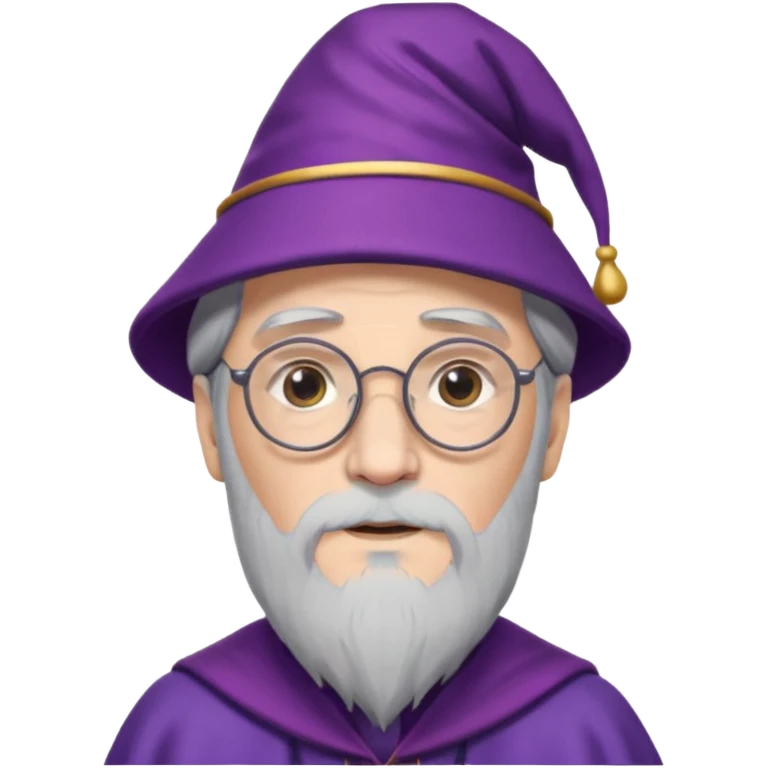 dumbledore grey hair, wear glasses, purple magic hat emoji