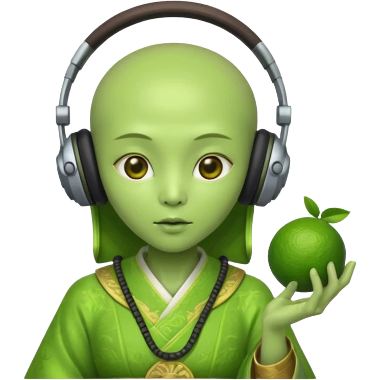 alien, korean ancient dress with headphone, lime emoji