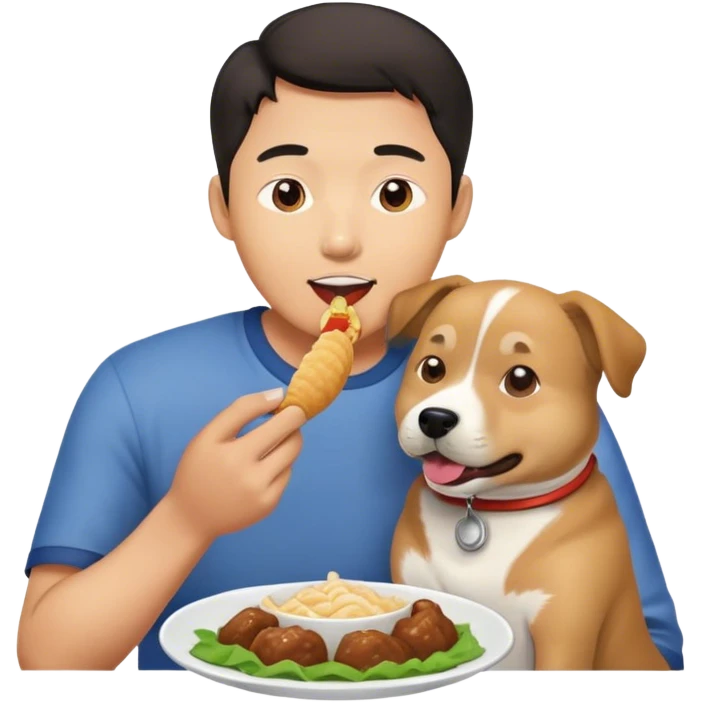 An Asian man eating a dog emoji