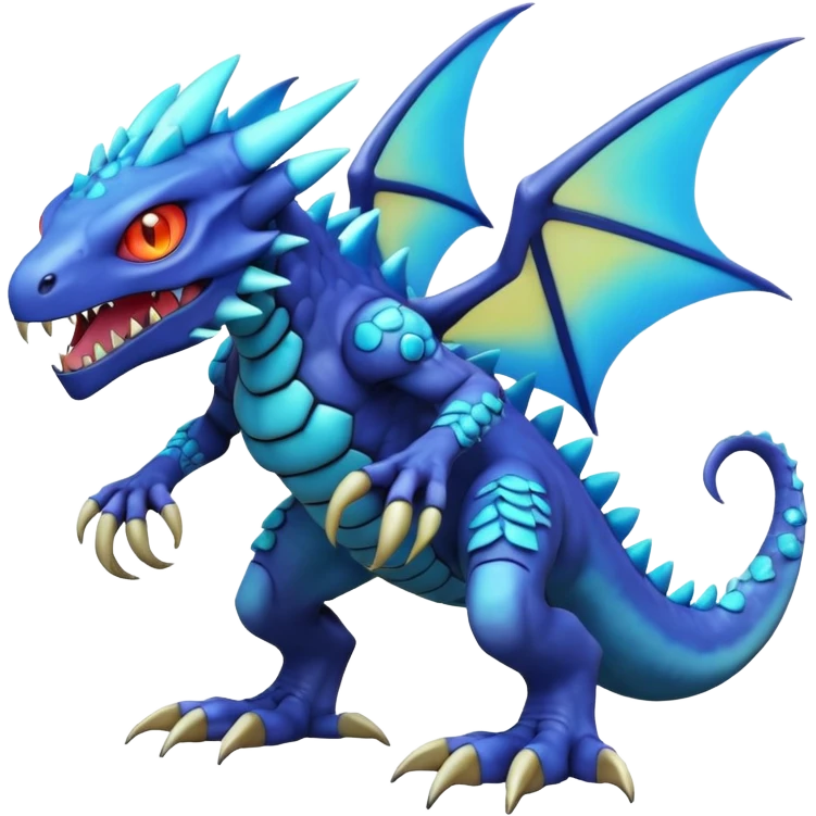 A 3D CGI model of a randomly-colored cool badass Fakémon-Pokémon-Digimon-Spectrobe-creature (full body) emoji