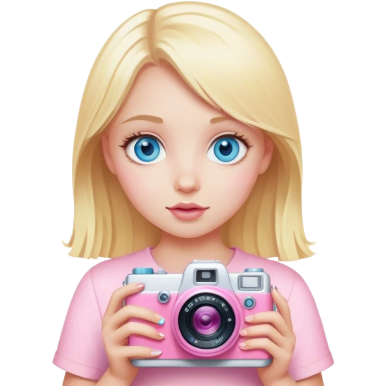 Blonde girl with blue eyes and a baby pink camera emoji