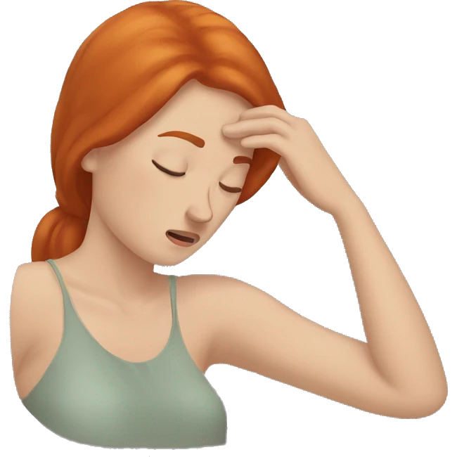 Women redhead, face, exhausted, hand on head emoji