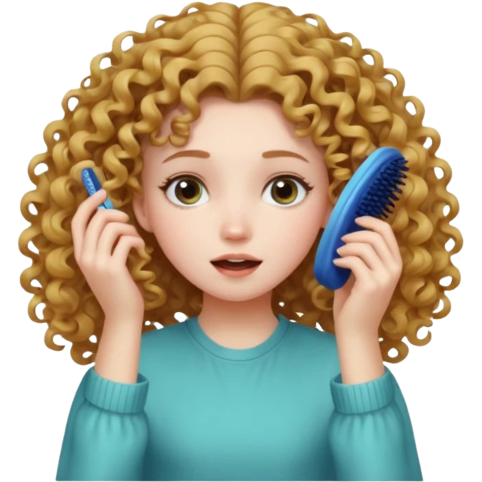 I want a girl with curly hair slowly brushing her hair and then it magically turns into straight hair then she gasps and moves her hair towards her ears gently. emoji