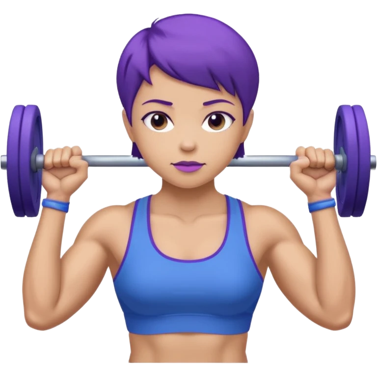 weight lift woman short blue purple har muscles bar is not growing from head emoji