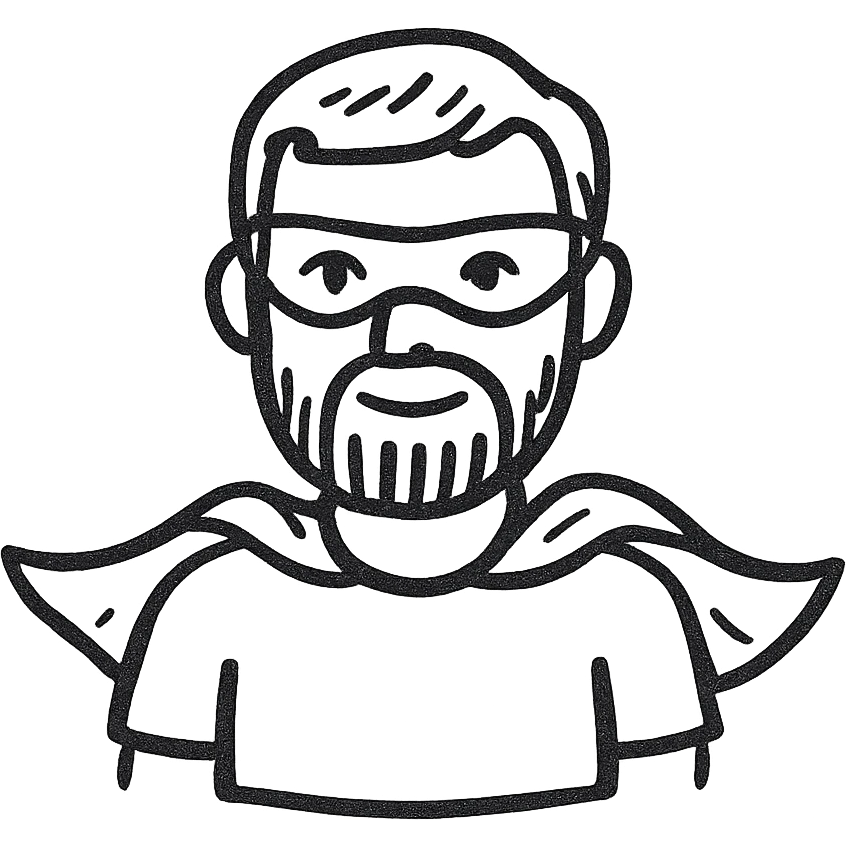A hero emoji inspired by Moscow, featuring a character with a beard and short hair, wearing a gray t-shirt, with a purple and blue gradient background emoji