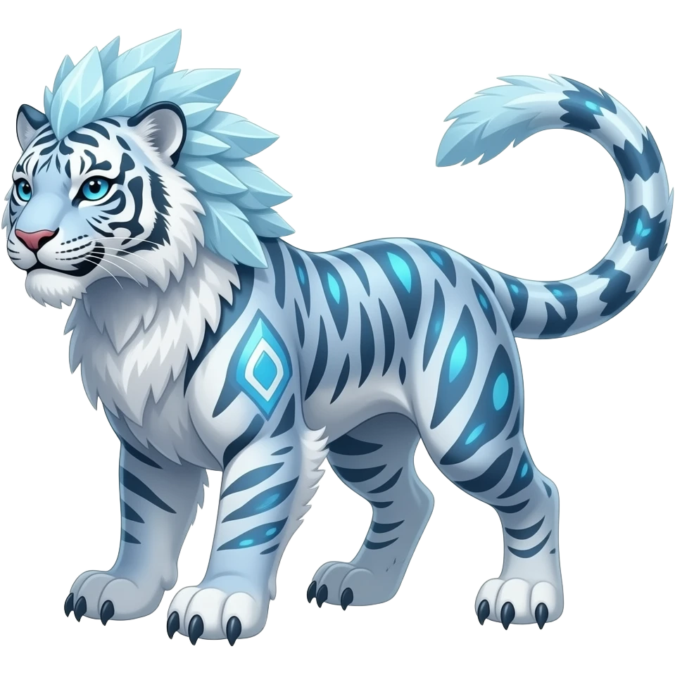 Realistic tribal-patterned tribal furry fuzzy fluffy Shiny futuristic glacial icy feathery beautiful gorgeous snow-leopard-Sabretooth-tiger-velociraptor-Absol-Charizard-Hybrid emoji