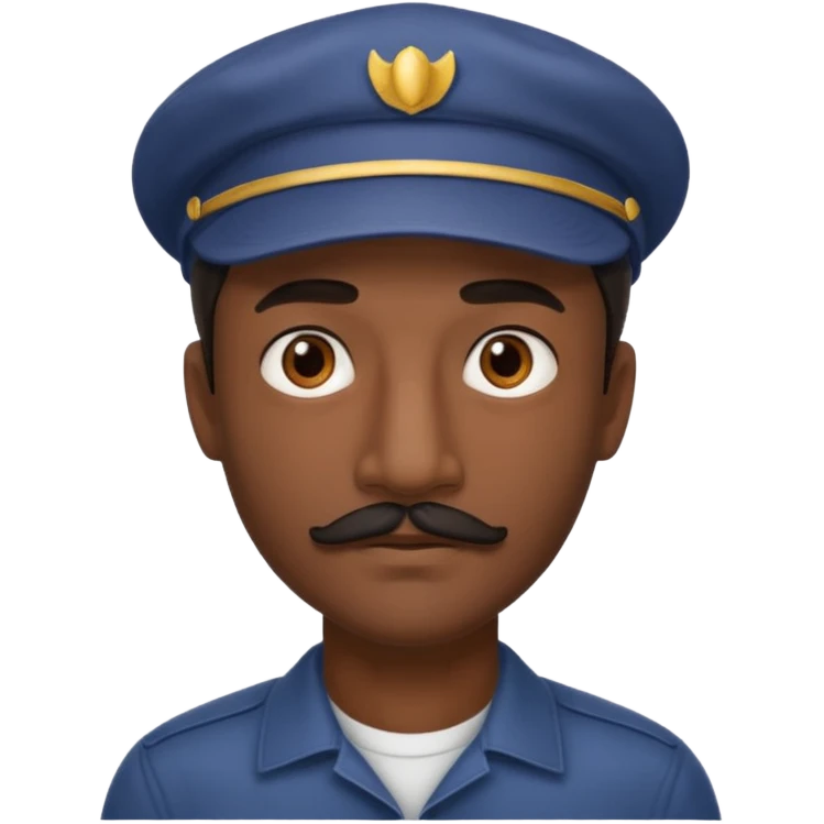 A dark-skinned man with a cap, brown eyes, and a thin black mustache. emoji