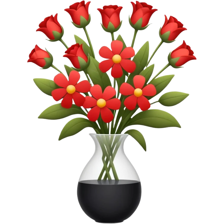 Minimalistic flat vector icon, iOS style, thin black contour on white background. Flower bouquet arranged in a simple vase. Clean, elegant, no text, no shadows.
 emoji