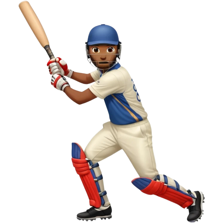 Right handed cricketer playing a straight drive shot with a cricket bat emoji