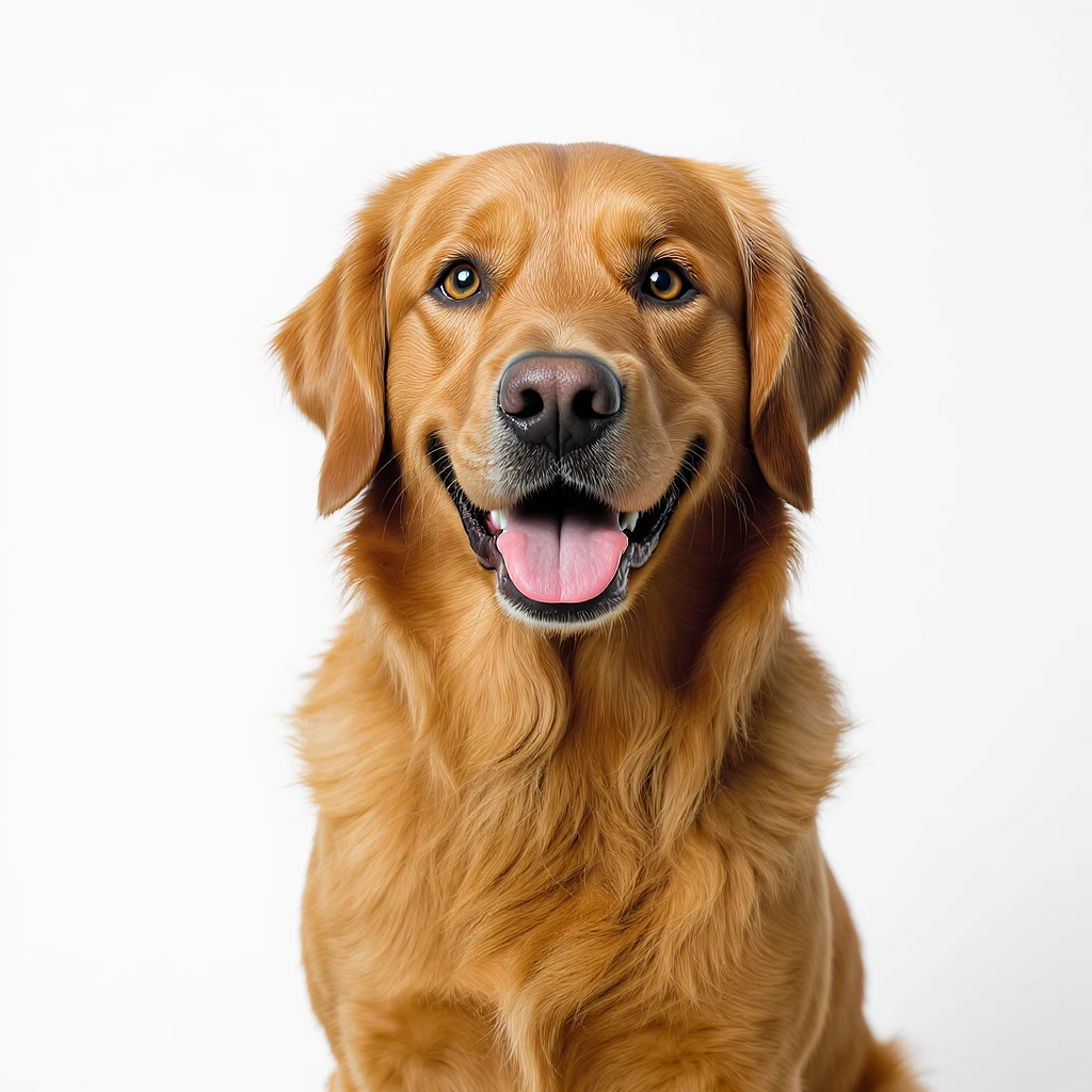 golden retriever, realistic, smiling, sitting, white background emoji