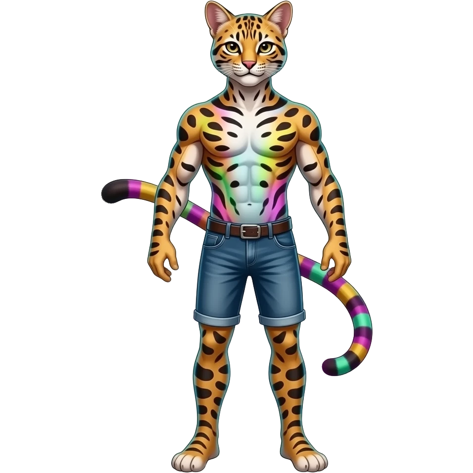 randomly neon colored randomly marked Civet-Mankeulv-Vernid-hybrid emoji