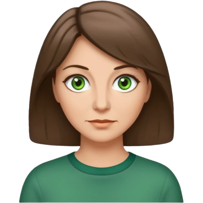 middle age woman with green eyes and long straight ashy brown hair  emoji