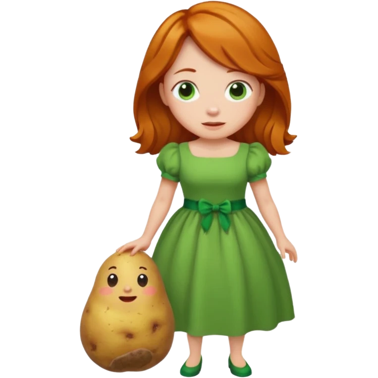 Potato Wearing a green dress and ginger hair  emoji