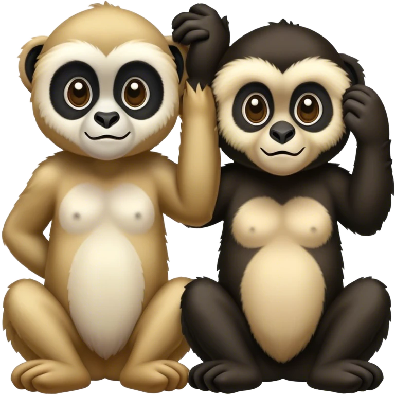 Two gibbons, one black and one tan  emoji