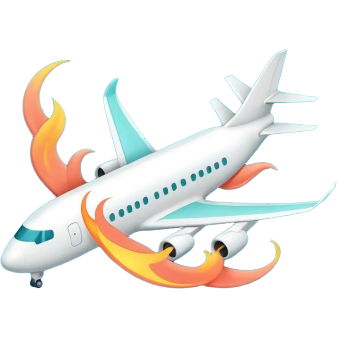 Minimalist flame combined with airplane outline icon, thin contour, monoline vector, premium travel promo emoji, aqua teal and light coral, transparent background, 512x512 emoji