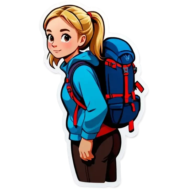 blonde backpacking girl in the mountains emoji