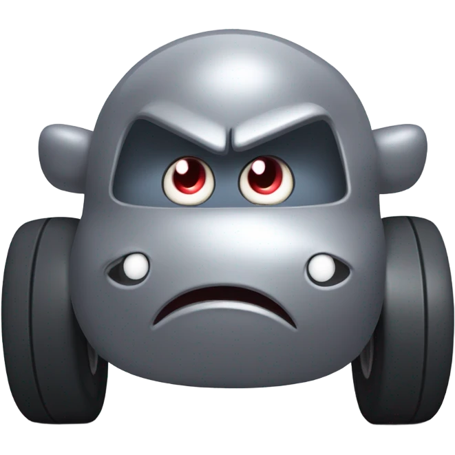 Metal cute mad Kirby Gray ball driving on 4 car wheels with mad eyebrows game emoji