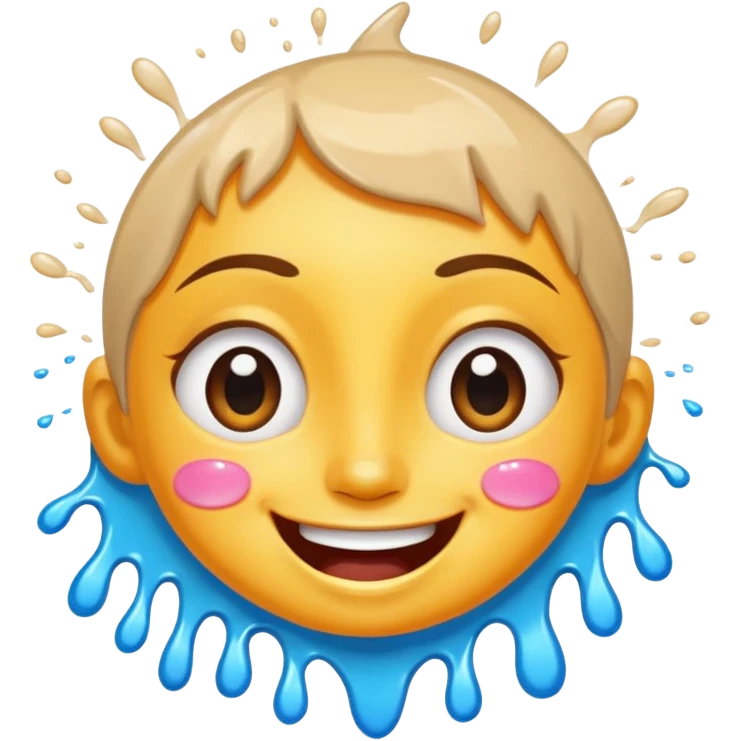 A joyful face with wide eyes and a big smile, tears of laughter flowing. The face radiates positive energy, surrounded by vibrant splashes in dynamic brush strokes. emoji