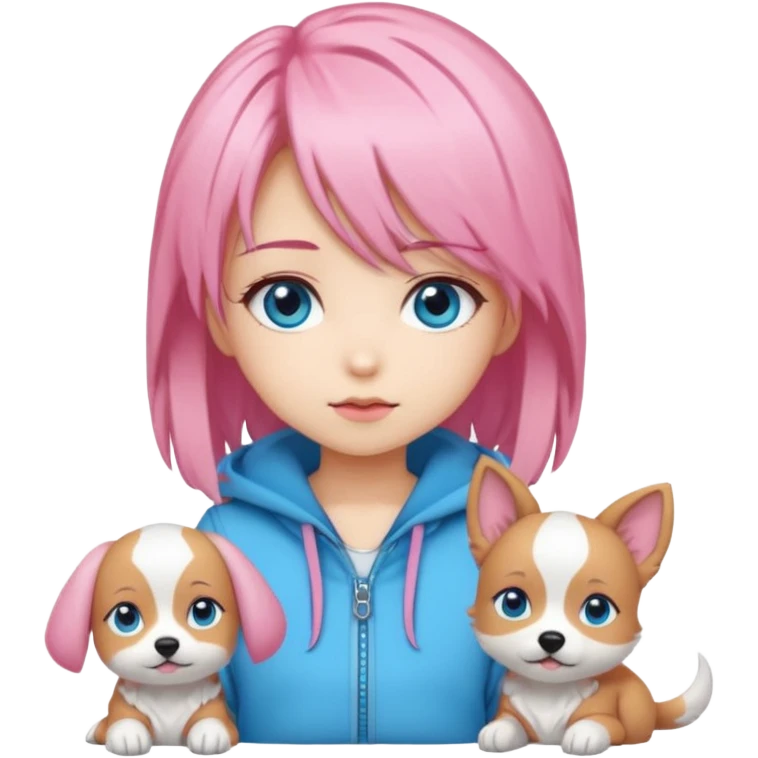 "Chibi-Anime-Girl mit Hundeohren, pinken Haaren, großen blauen Augen und breitem Grinsen." emoji