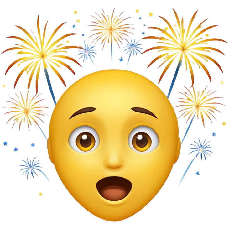yellow face looking up at fireworks, excited expression emoji