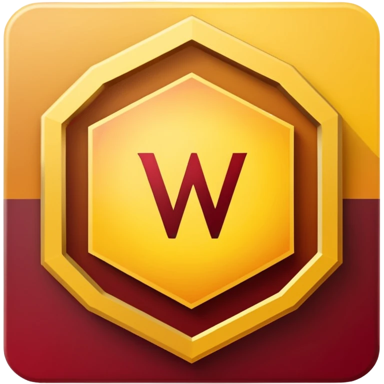 hexagon emblem with a thick yellow-to-gold outline and a dark red gradient inside. In the center, place a bold capital letter V in the same yellow-to-gold gradient as the outline. Keep the shapes clean and geometric, with smooth color transitions and no background color. emoji