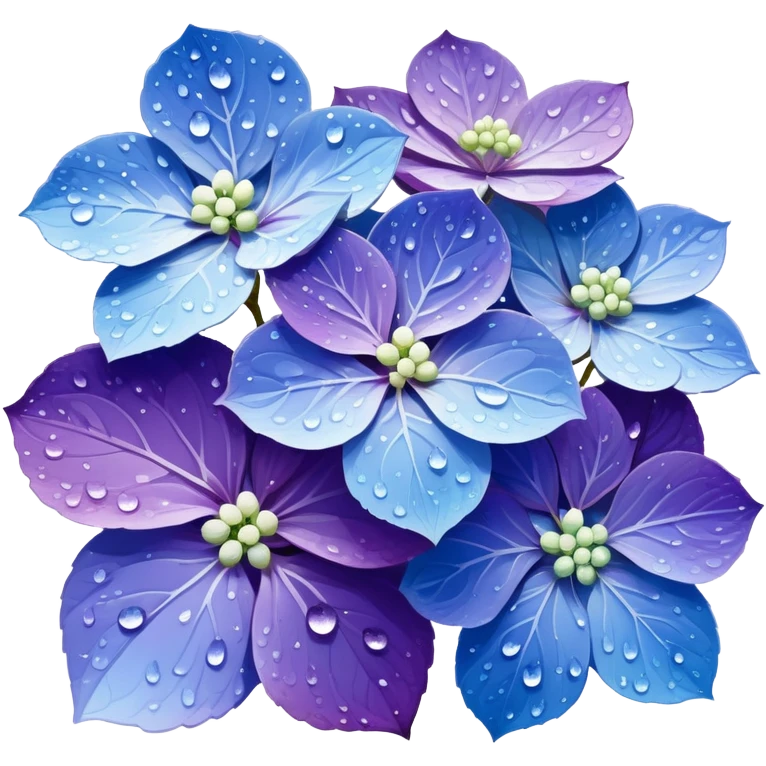 Japanese style hydrangea (ajisai) flower in ukiyo-e inspired design, delicate blue-purple gradient, elegant composition with raindrops, traditional Japanese aesthetic emoji