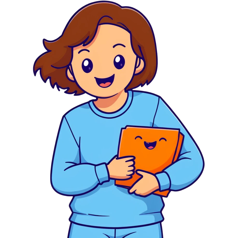 brunette girl with brown hair wearing pastel blue clothes laughing joyfully emoji