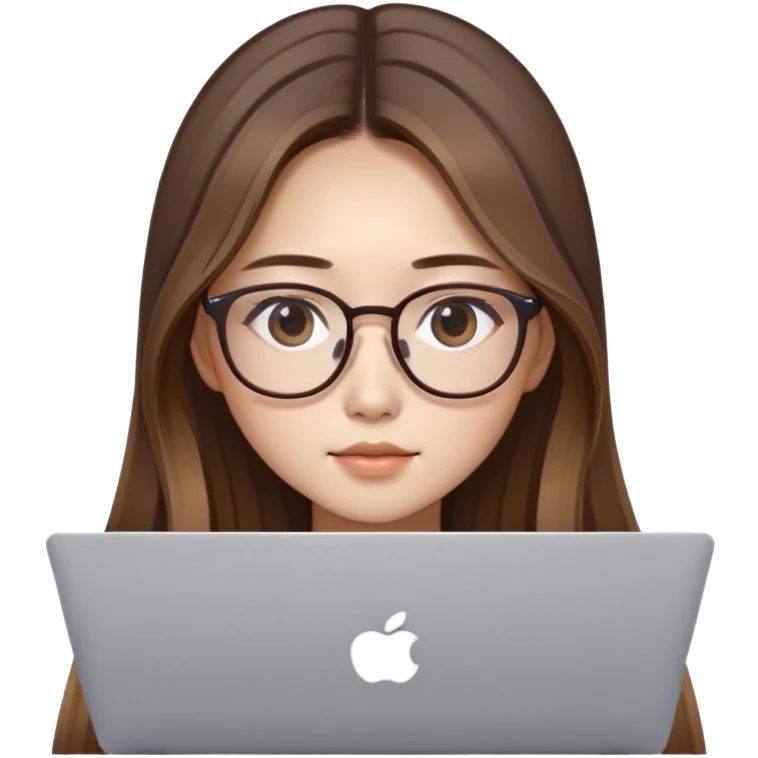 brown balayage straight long Hair korean girl with MacBook with glasses emoji